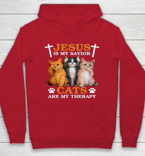 Jesus is My Savior Cat are My Therapy Christians Cat Lover Hoodie 7