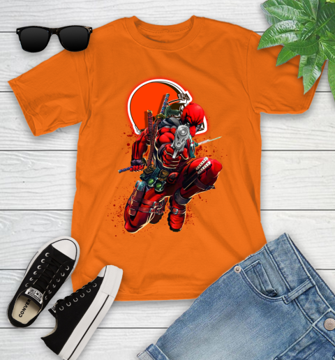 NFL Deadpool Marvel Comics Sports Football Cleveland Browns Youth T-Shirt 7