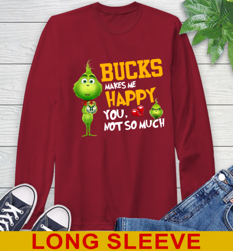NBA Milwaukee Bucks Makes Me Happy You Not So Much Grinch Basketball Sports Long Sleeve T-Shirt 9