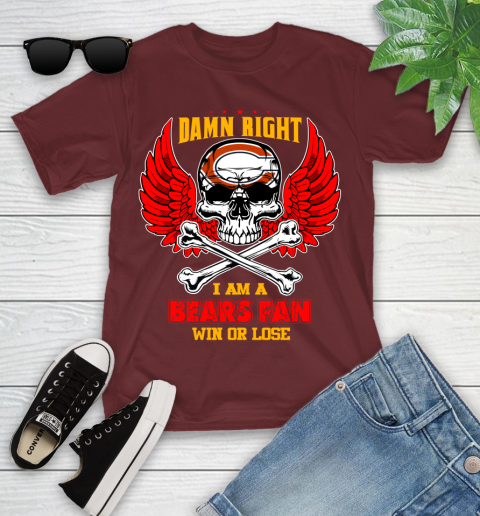 NFL Damn Right I Am A Chicago Bears Win Or Lose Skull Football Sports Youth T-Shirt 14