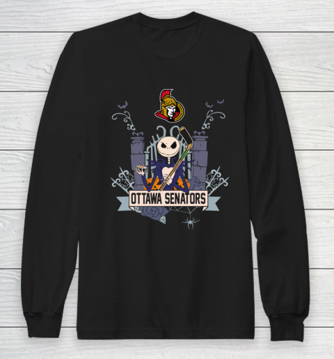 NHL Ottawa Senators Hockey Jack Skellington Halloween Long Sleeve T-Shirt