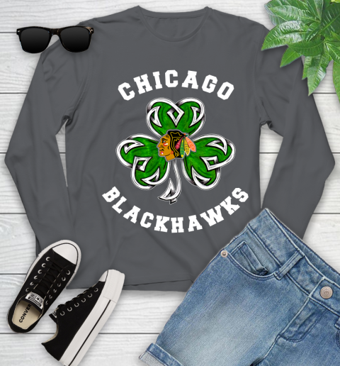 NHL Chicago Blackhawks Three Leaf Clover St Patrick's Day Hockey Sports Youth Long Sleeve 9