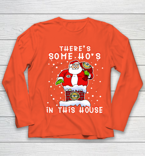 Green Bay Packers Christmas There Is Some Hos In This House Santa Stuck In The Chimney NFL Youth Long Sleeve 3