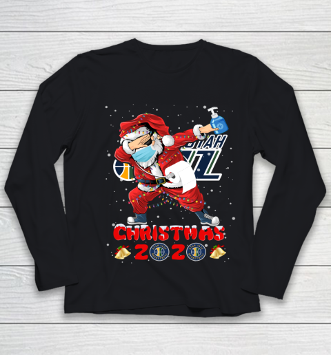 Utah Jazz Funny Santa Claus Dabbing Christmas 2020 NBA Youth Long Sleeve