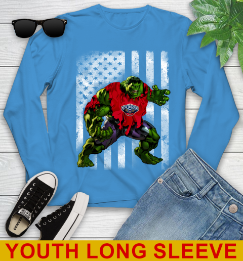 New Orleans Pelicans Hulk Marvel Avengers NBA Basketball American Flag Youth Long Sleeve 8