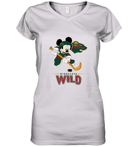 NHL Hockey Mickey Mouse Team Minnesota Wild Women's V-Neck T-Shirt