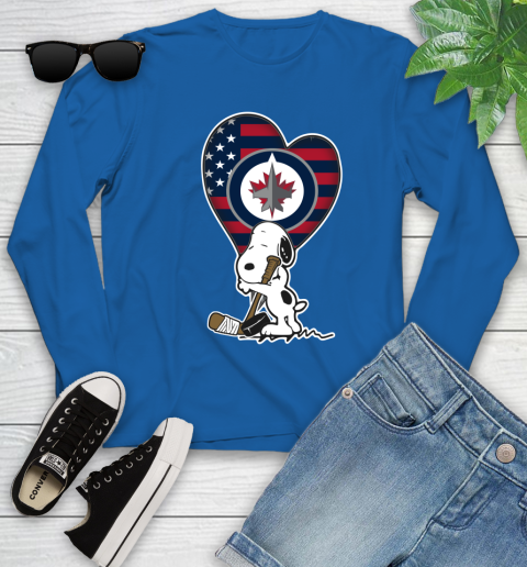 Winnipeg Jets NHL Hockey The Peanuts Movie Adorable Snoopy Youth Long Sleeve 9