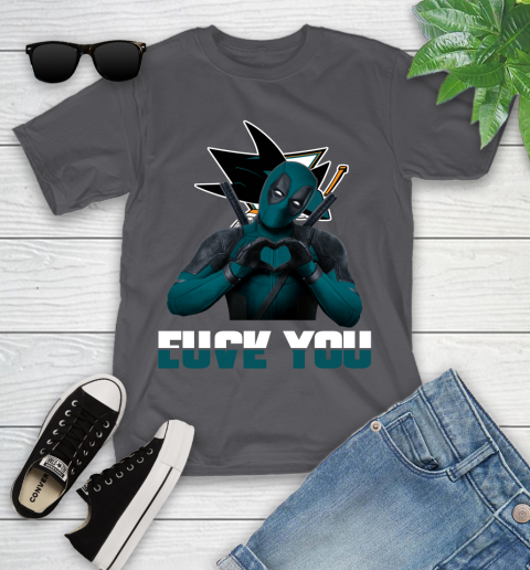 NHL San Jose Sharks Deadpool Love You Fuck You Hockey Sports Youth T-Shirt 6