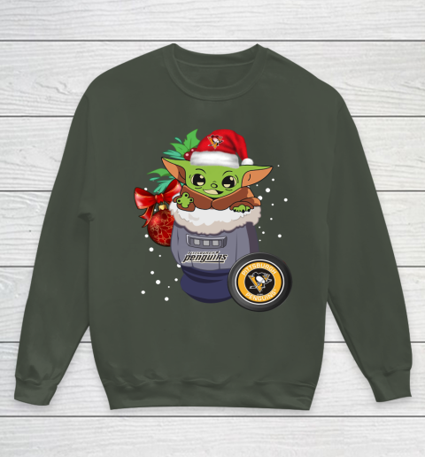Pittsburgh Penguins Christmas Baby Yoda Star Wars Funny Happy NHL Youth Sweatshirt 10