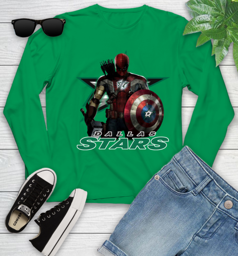NHL Captain America Thor Spider Man Hawkeye Avengers Endgame Hockey Dallas Stars Youth Long Sleeve 6