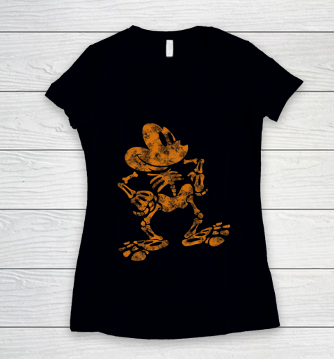 Disney Mickey Mouse Halloween Skeleton Women's V-Neck T-Shirt