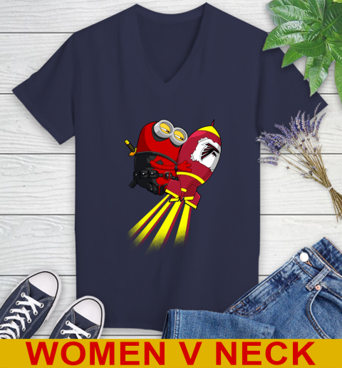 NFL Football Atlanta Falcons Deadpool Minion Marvel Shirt Women's V-Neck T-Shirt 12