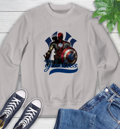 MLB Captain America Thor Spider Man Hawkeye Avengers Endgame Baseball New York Yankees Sweatshirt 12