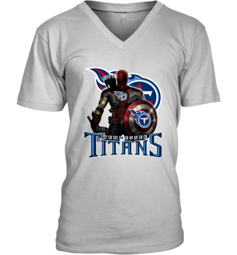 NFL Captain America Thor Spider Man Hawkeye Avengers Endgame Football Tennessee Titans V-Neck T-Shirt