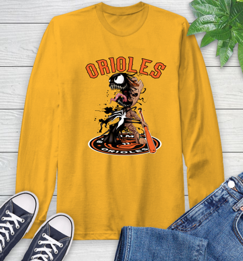 MLB Baltimore Orioles Baseball Venom Groot Guardians Of The Galaxy Long Sleeve T-Shirt 3