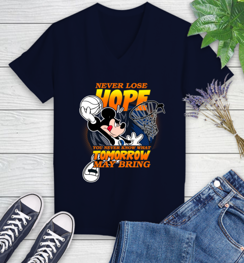 Dallas Mavericks NBA Basketball Mickey Disney Never Lose Hope Women's V-Neck T-Shirt 2