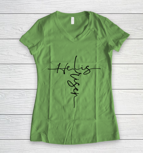Easter He is Risen Cross Christian Women's V-Neck T-Shirt 5