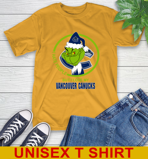 Vancouver Canucks NHL Christmas Grinch I Hate People But I Love My Favorite Hockey Team T-Shirt 3