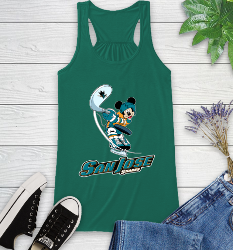 NHL Hockey San Jose Sharks Cheerful Mickey Mouse Shirt Racerback Tank 7