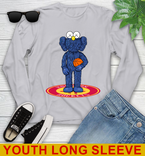NBA Basketball Houston Rockets Kaws Bff Blue Figure Shirt Youth Long Sleeve 6