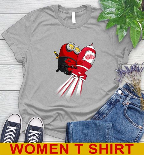 NHL Hockey Detroit Red Wings Deadpool Minion Marvel Shirt Women's T-Shirt 5