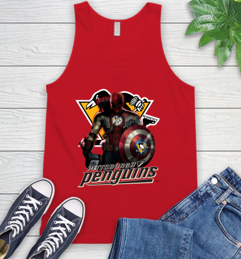 NHL Captain America Thor Spider Man Hawkeye Avengers Endgame Hockey Pittsburgh Penguins Tank Top 6