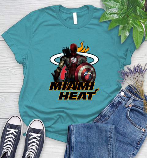 Miami Heat NBA Basketball Captain America Thor Spider Man Hawkeye Avengers Women's T-Shirt 12