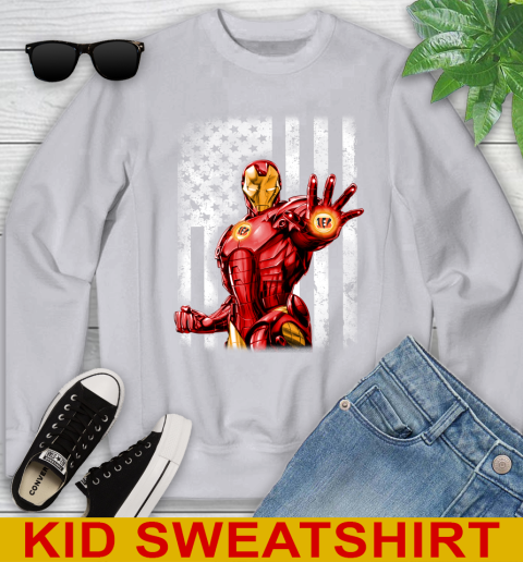 Cincinnati Bengals NFL Football Iron Man Avengers American Flag Shirt Youth Sweatshirt 3