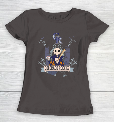 MLB Colorado Rockies Baseball Jack Skellington Halloween Women's T-Shirt 7