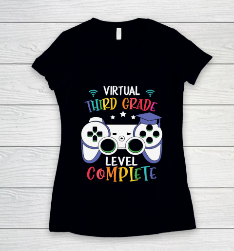 Back To School Shirt Virtual third Grade level complete Women's V-Neck T-Shirt
