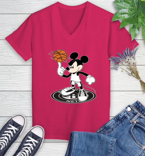 NBA Basketball Brooklyn Nets Cheerful Mickey Disney Shirt Women's V-Neck T-Shirt 8