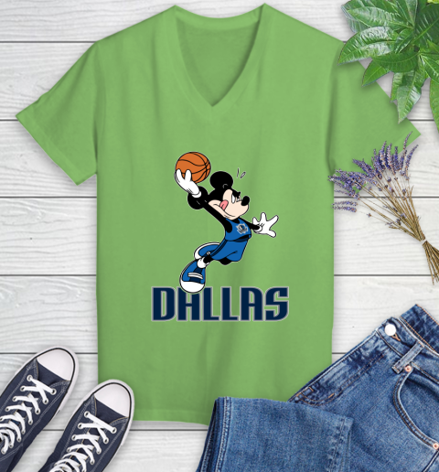 NBA Basketball Dallas Mavericks Cheerful Mickey Mouse Shirt Women's V-Neck T-Shirt 9