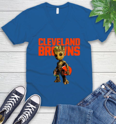 Cleveland Browns NFL Football Groot Marvel Guardians Of The Galaxy V-Neck T-Shirt 6