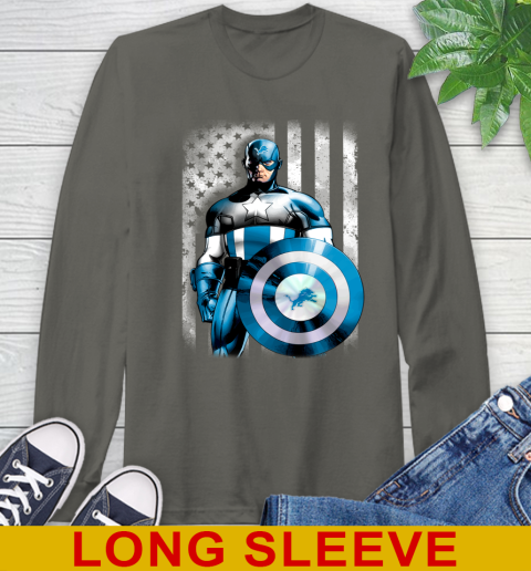 Detroit Lions NFL Football Captain America Marvel Avengers American Flag Shirt Long Sleeve T-Shirt 10