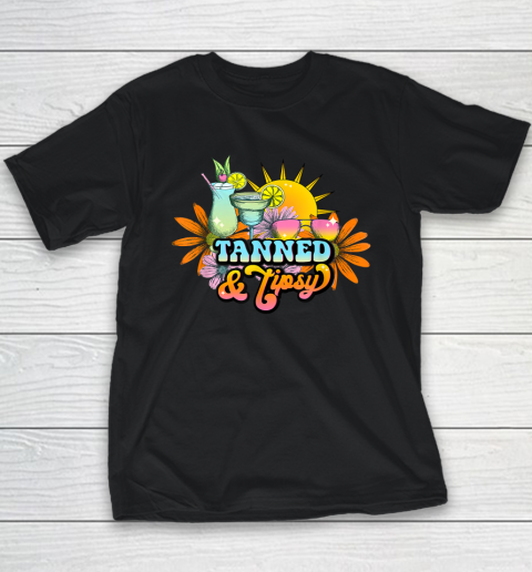 Cute Summer Tanned And Tipsy Funny Salty Beaches Girls Trip Youth T-Shirt