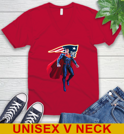 NFL Superman DC Sports Football New England Patriots V-Neck T-Shirt 7