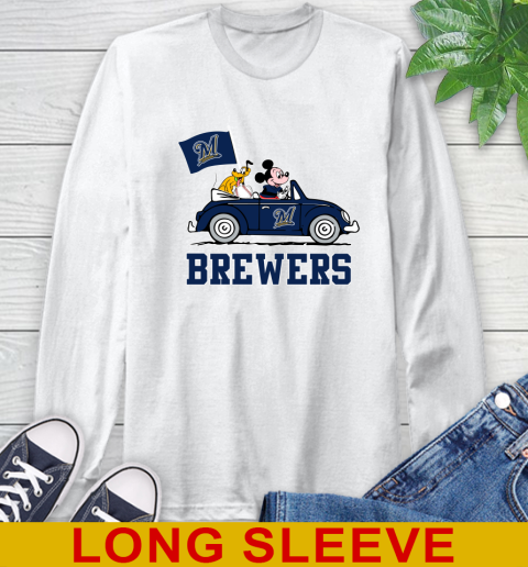 MLB Baseball Milwaukee Brewers Pluto Mickey Driving Disney Shirt Long Sleeve T-Shirt