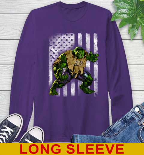Anaheim Ducks Hulk Marvel Avengers NHL Hockey American Flag Long Sleeve T-Shirt 5