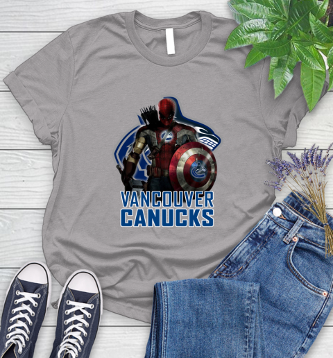 NHL Captain America Thor Spider Man Hawkeye Avengers Endgame Hockey Vancouver Canucks Women's T-Shirt 5