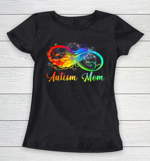 Womens Tu Autism Mom Colorful Feather Autism Awareness Support Women's T-Shirt