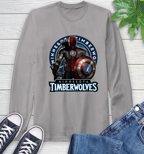 Minnesota Timberwolves NBA Basketball Captain America Thor Spider Man Hawkeye Avengers Long Sleeve T-Shirt 6