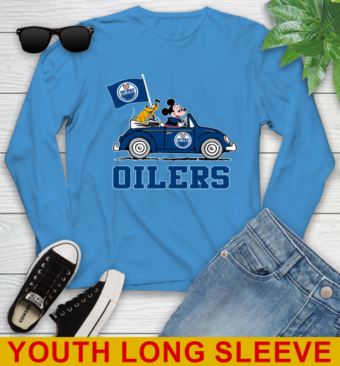 NHL Hockey Edmonton Oilers Pluto Mickey Driving Disney Shirt Youth Long Sleeve 8