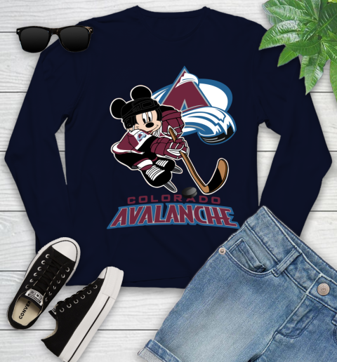 NHL Colorado Avalanche Mickey Mouse Disney Hockey T Shirt Youth Long Sleeve 3
