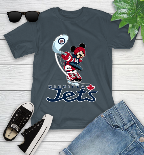 NHL Hockey Winnipeg Jets Cheerful Mickey Mouse Shirt Youth T-Shirt 8
