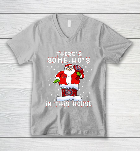 St.Louis Cardinals Christmas There Is Some Hos In This House Santa Stuck In The Chimney MLB V-Neck T-Shirt 3