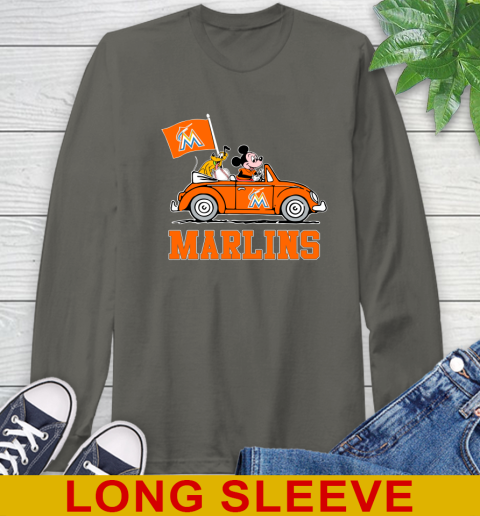 MLB Baseball Miami Marlins Pluto Mickey Driving Disney Shirt Long Sleeve T-Shirt 8