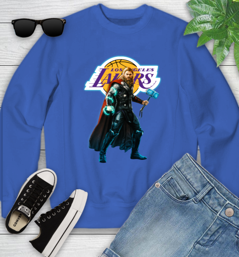 NBA Thor Avengers Endgame Basketball Los Angeles Lakers Youth Sweatshirt 8