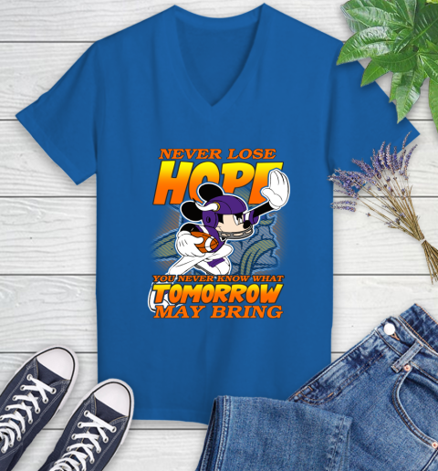 Minnesota Vikings NFL Football Mickey Disney Never Lose Hope Women's V-Neck T-Shirt 10