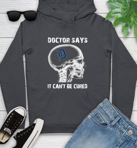 MLB Detroit Tigers Baseball Skull It Can't Be Cured Shirt Youth Hoodie 8