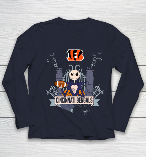 NFL Cincinnati Bengals Football Jack Skellington Halloween Youth Long Sleeve 2